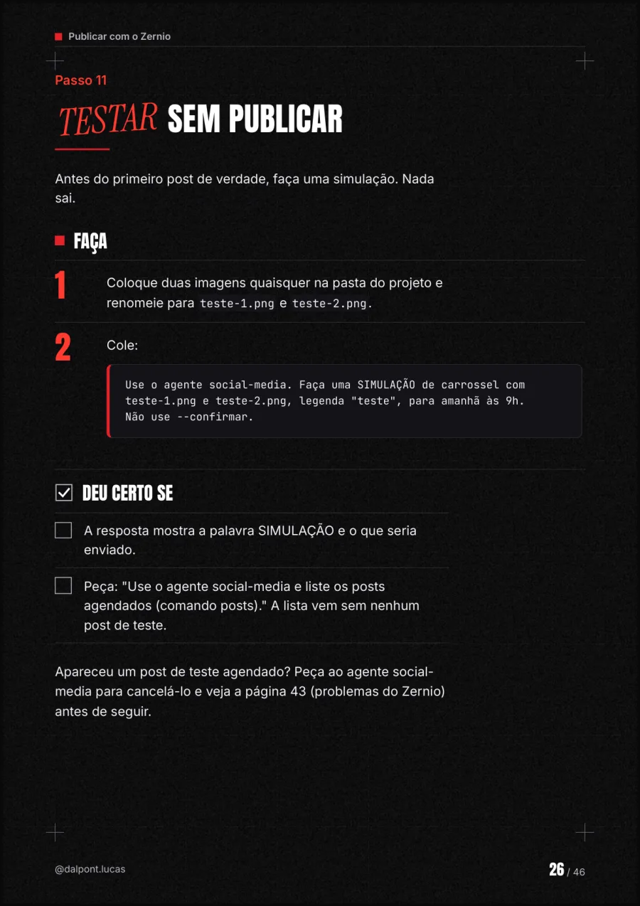 Página 26 do guia: testar sem publicar